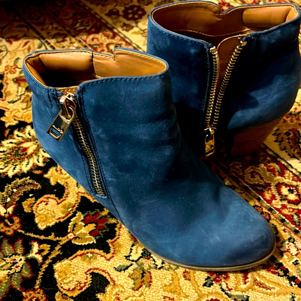 Blue suede booties from Aldo worn only three times